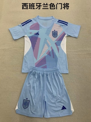 Kids 2024/25 Spain Away Goalkeeper Light Blue Kids/Youth Soccer Uniform-208