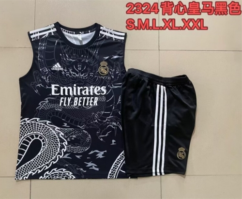 2023/24 Real Madrid Black Shorts-Sleeve Soccer Tracksuit Vest Uniform-815