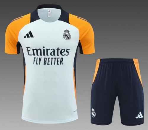 2024/25 Real Madrid Light Blue Shorts-Sleeve Soccer Tracksuit Uniform-801