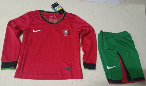 Kid 2024/25 Portugal Home Red  LS Kid/Youth Soccer Uniform-507