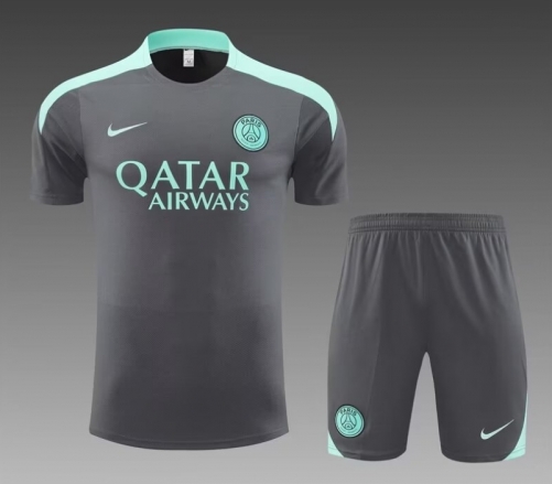 2024/25 Paris SG Dark Gray Shorts-Sleeve Kids/Youth Thailand Soccer Tracksuit Uniform-801