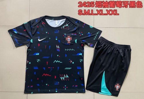 2024/25 Portugal Black Shorts-sleeve Thailand Soccer Tracksuit Uniform-815