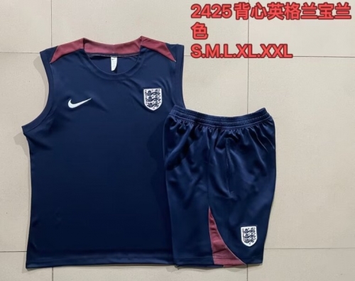 2024/25 England Royal Blue Shorts-Sleeve Thailand Soccer Tracksuit Uniform-815