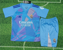 Kids 2024/25 Real Madrid Goalkepeer Blue Kids/youth Soccer Uniform-208/123/507