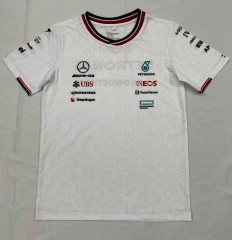 Kids 2024 Mercedes White Round Collar Formula One Racing Jersey-805