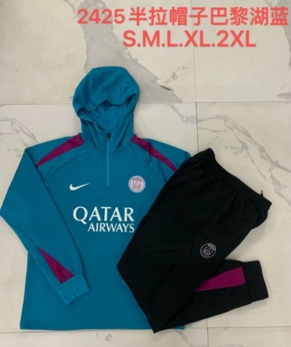 2024/25 Paris SG Lake Blue Soccer Tracksuit Uniform With Hat-815