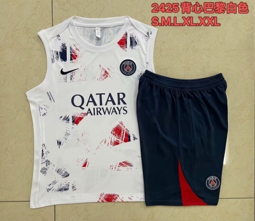 2024/25 Paris SG White Shorts-Sleeve Thailand Soccer Tracksuit Vest Uniform-815