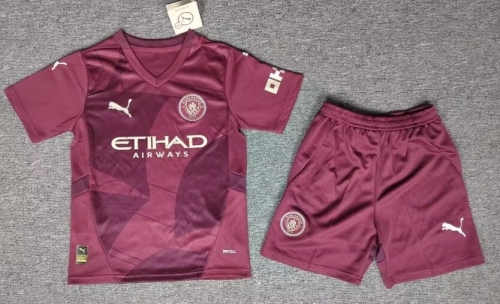 Kids 24/25 Manchester City 2nd Away Red Kids/Youth Soccer Uniform-530