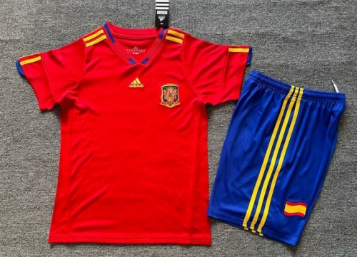 Kids 10 Retro Spain Home Red Kids/Youth Soccer Uniform-1040