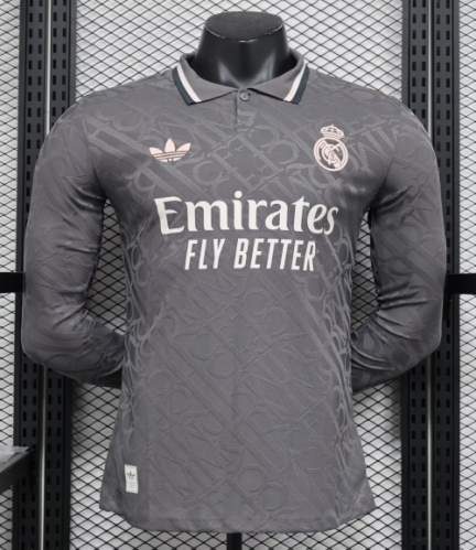 Player Version 2024/25 Real Madrid 2nd Away Black LS Thailand Soccer Jersey AAA-888/16