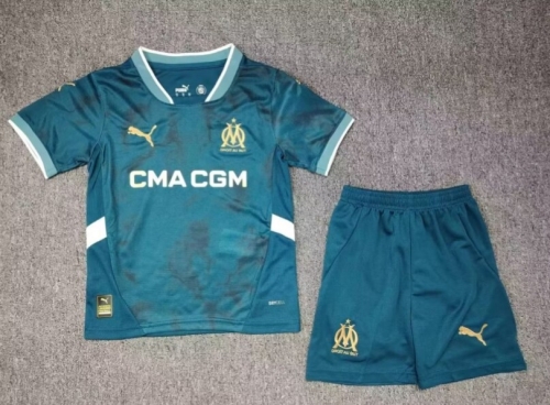 Kids 2024/25 Olympique Marseille Away Blue & Green Kids/Youth Soccer Uniform-BLY/A/522