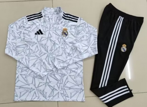 2024/25 Real Madrid White & Gray Soccer Tracksuit Uniform-GDP
