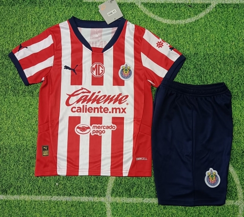 Kids 2024/25 Deportivo Guadalajara Home Red & White Kids/Youth Soccer Uniform-208/507/123