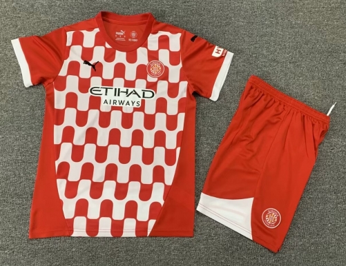 Kids 2024/25 Girona FC Home Red & White Kids/Youth Soccer Uniform-1040