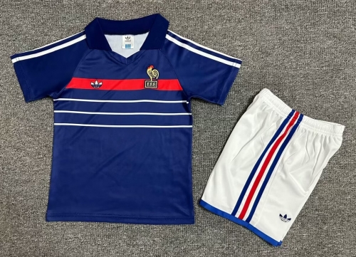 Kids 82/84 Retro Version France Home Blue Soccer Uniform-1040