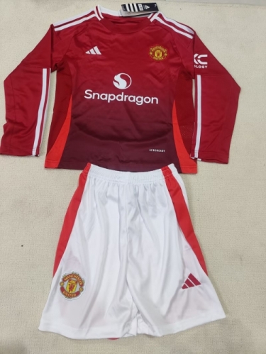 Kids 2024/25 Manchester United Home Red LS Kids/Youth Soccer Uniform-507