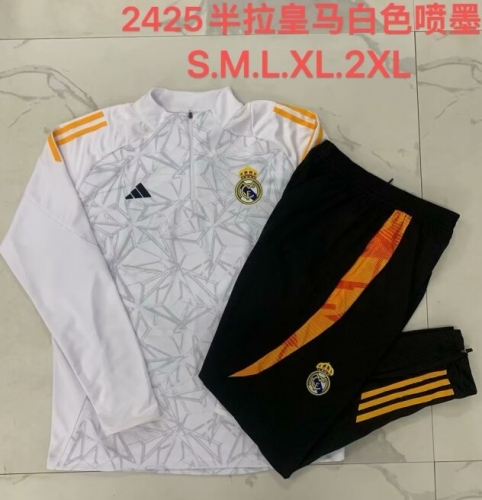 2024/25 Real Madrid White & Gray Soccer Tracksuit Uniform-815