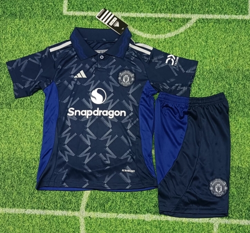 Kids 2024/25 Manchester United Away Gray & Blue Kids/Youth Soccer Uniform-BLY/522/507