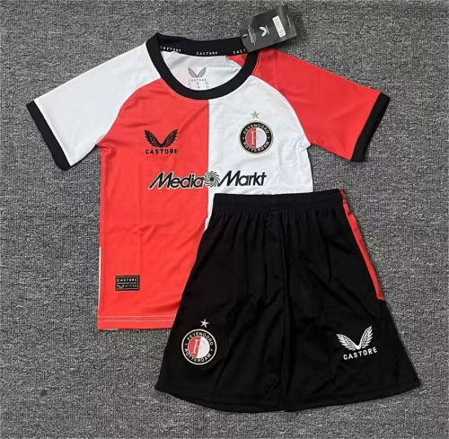 Kids 2024/25 Feyenoord Rotterdam Home Red & White Kids/Youth Soccer Uniform-516/507/123