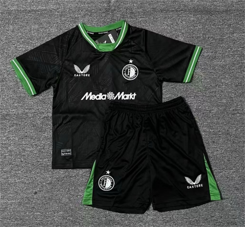 Kids 2024/25 Feyenoord Rotterdam 3nd Away Black Kids/Youth Soccer Uniform-516/507/123