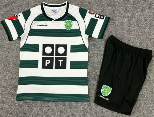 Kids 01-03 Retro Version Sporting Lisbon Home White & Green Kids/Youth Soccer Uniform-1040