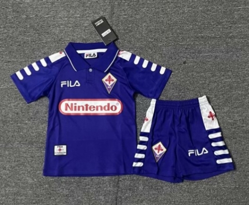 Kids 98/99 Retro ACF Fiorentina Home Blue Purple Kids/Youth Soccer Uniform-516