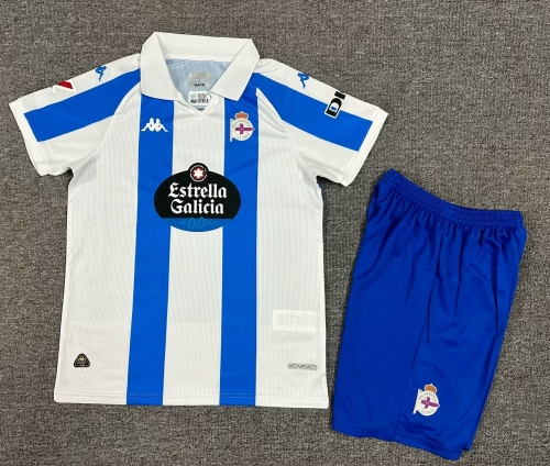 Kids 2024/25 Deportivo de La Coruña Home White & Blue Kids/Youth Soccer Uniform-1040