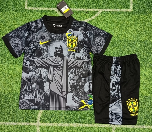 Kids 2024/25 Special Version Brazil Black & Gray Kids/Youth Soccer Uniform-507/A/123