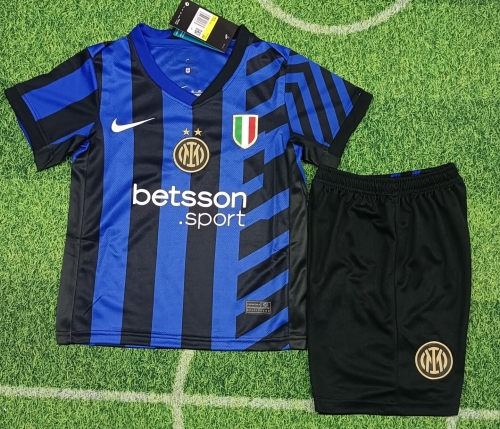 Kids 2024/25 Inter Milan Home Black and Bule Kids/Youth Soccer Uniform-530/123/507