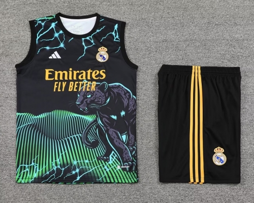 2024/25 Real Madrid Black & Green Thailand Soccer Training Vest Uniform-418