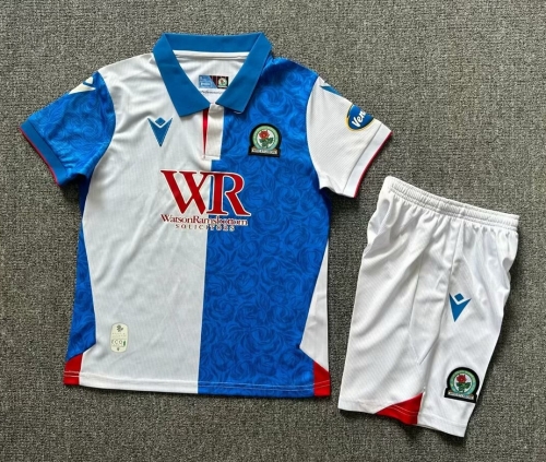 Kids 2024/25 Blackburn Rovers Home Blue & White Kids/Youth Soccer Uniform-1040