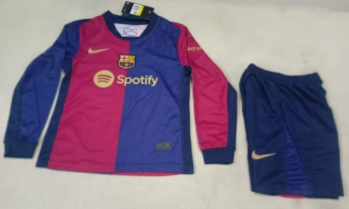 Kids 2024/25 Barcelona Home Blue & Red Long sleeve Training Kids/Youth Soccer Uniform-507