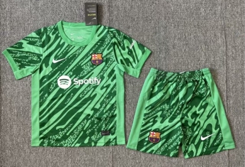 Kids 24/25 Barcelona Goalkeeper Green Kids/Youth Soccer Uniform-522