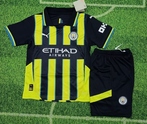 Kids 24/25 Manchester City Away Black & Yellow Kids/Youth Soccer Uniform-812/507/522