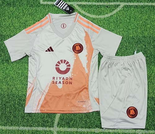 Kids 2024/25 AS Roma Away White Kids/Youth Soccer Uniform-123