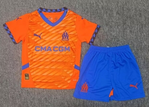 Kids 2024/25 Olympique Marseille 2nd Away Orange Kids/Youth Soccer Uniform-A