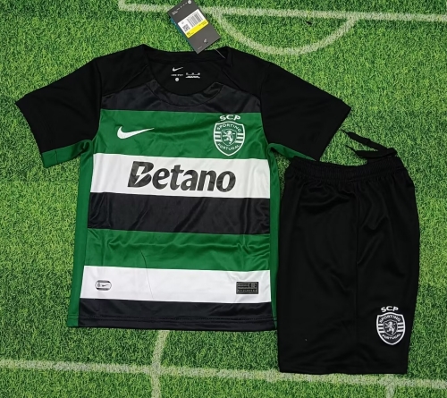 Kids 2024/25 Sporting Lisbon Home Black & Green Kids/Youth Soccer Uniform-208/507/123