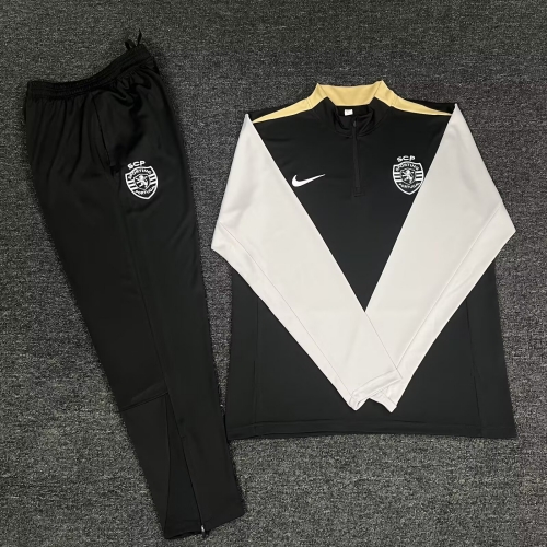 2024/25 Sporting Lisbon Black & White Thailand Soccer Tracksuit Uniform-522