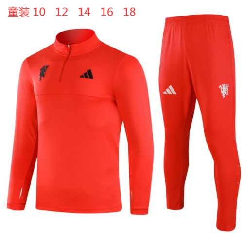 Kids 2024/25 Manchester United Red Kids/Youth Thailand Tracksuit Uniform-GDP