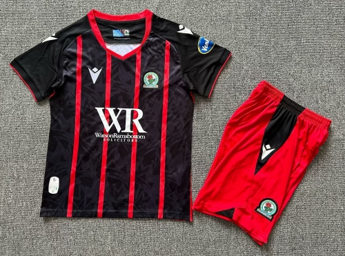 Kids 2024/25 Blackburn Rovers Away Black & Red Kids/Youth Soccer Uniform-1040