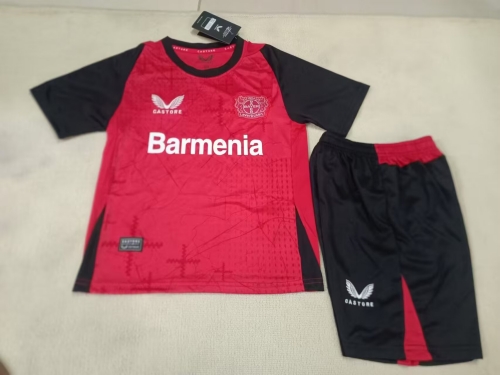 Kids 2024/25 Bayer 04 Leverkusen Home Red Kids/Youth Soccer Uniform-208/530/507