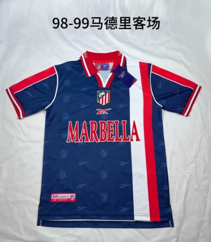 98-99 Retro Version Atlético Madrid Away Blue & Red Thailand Soccer Jersey AAA-709