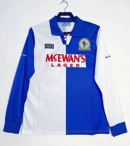 94-95 Retro Version Blackburn Rovers White & Blue Thailand LS Soccer Jersey AAA-311/811