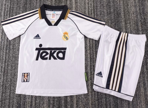 Kids 1998-00 Retro Version Real Madrid Home White Kids/Youth Soccer Uniform-811