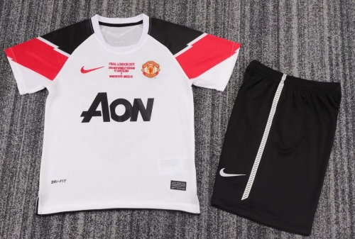 Kids 10-11 Retro Champions League Version Man United Away White Kids/Youth Soccer Uniform-1041/811