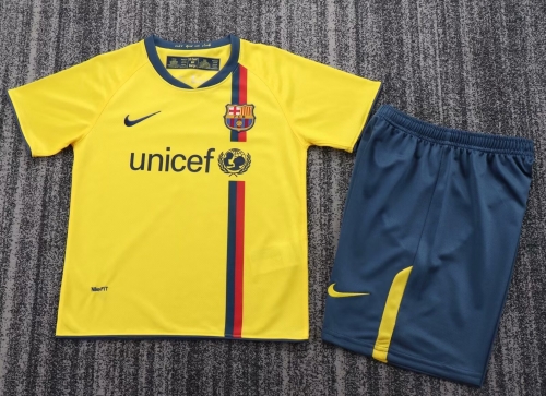 Kids 08-09 Retro Version Barcelona Away Yellow Kids/Youth Soccer Uniform-811