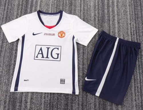 Kids 08-09 Retro Champions League Version Man United Away White Kids/Youth Soccer Uniform-1040/811