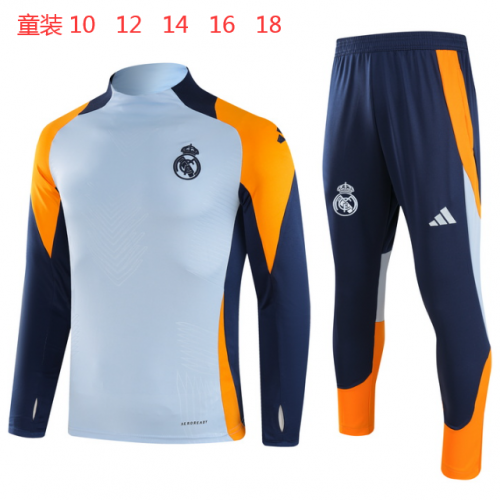 Player Version Kids 2024/25 No ads Real Madrid Gray & Blue Kids/Youth Soccer Tracksuit Uniform-GDP