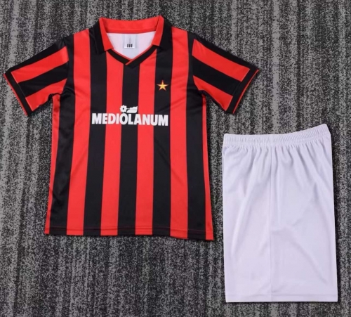 Kids 90-91 Retro Version AC Milan Home Red & black Kids/Youth Soccer Uniform-811