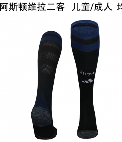 Kids/Youth 2024/25 Aston Villa 2nd Away Black & Blue Thailand Soccer Socks